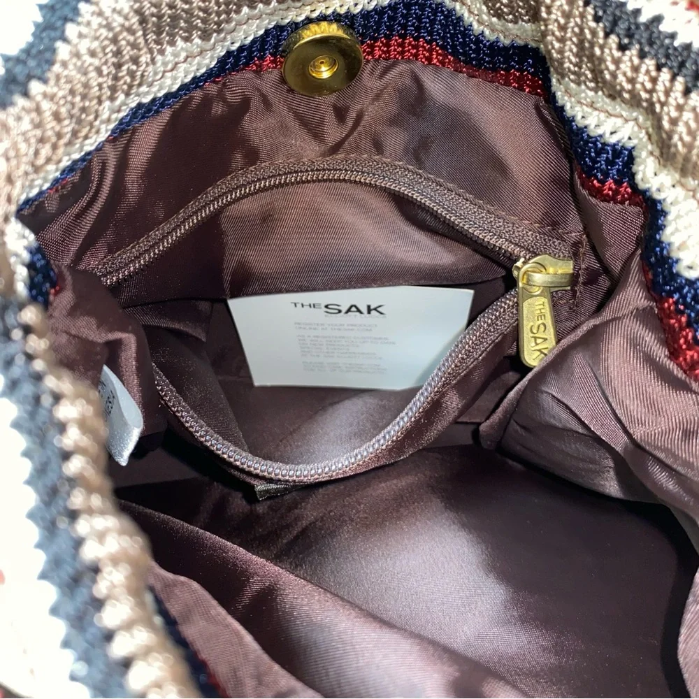 The Sak Elliott Lucca Brown/Multicolor Striped Hand Crochet & Leather Hobo Purse